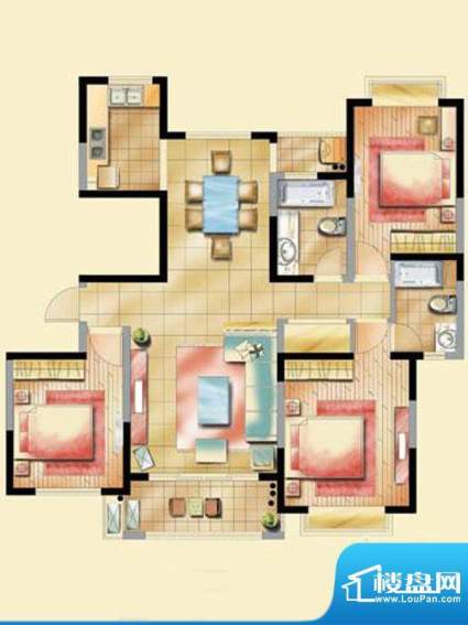 艺泰安邦F型 2室2厅1卫1厨面积:95.60平米
