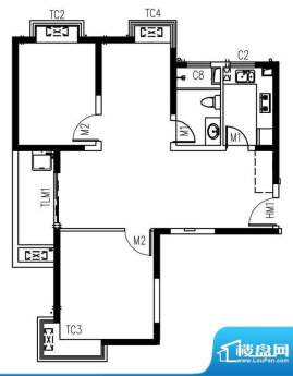 艺泰安邦104型 2室2厅1卫1厨面积:91.10平米