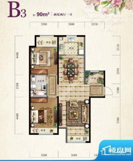 保利·罗兰香谷B3户型 2室2厅1面积:90.00平米
