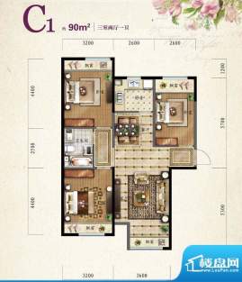 保利·罗兰香谷C1户型 3室2厅1面积:90.00平米