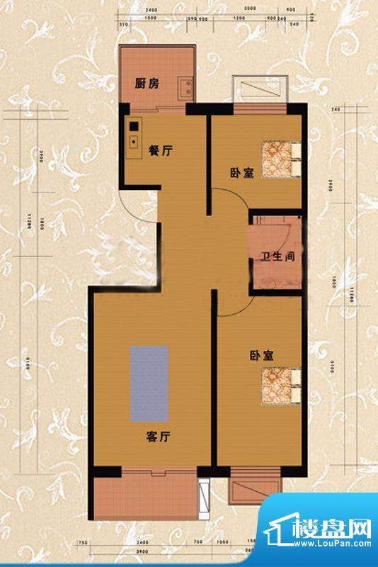 嘉益园A户型图 2室2厅1卫1厨面积:86.74平米