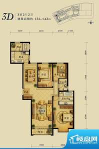 融科钧廷3D户型 3室2厅2卫1厨面积:136.00平米