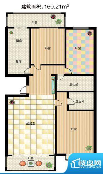 天通苑55号楼2-5单元2-14层 3室面积:160.21平米