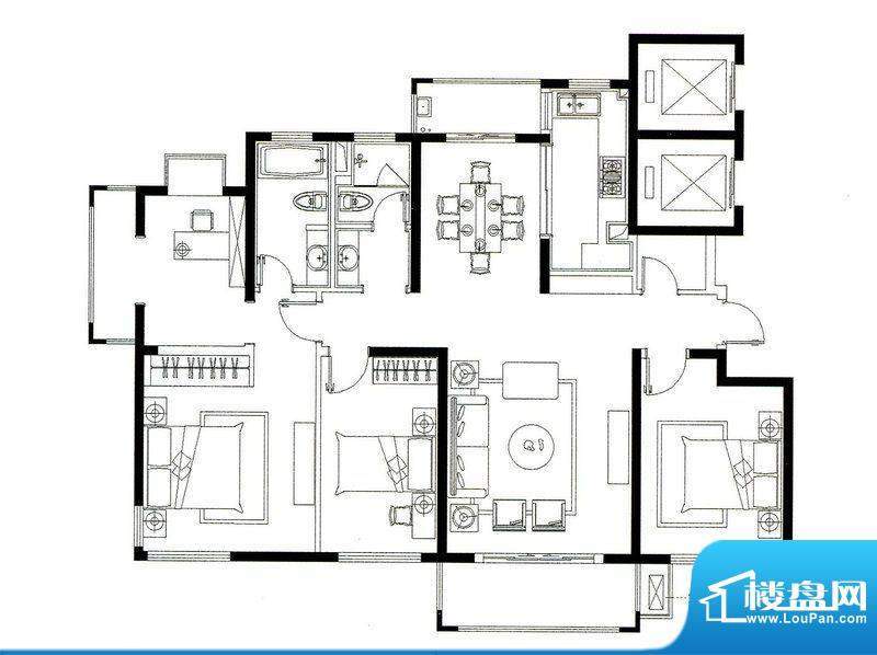 证大家园五期02室户型图 4室2厅面积:151.77平米