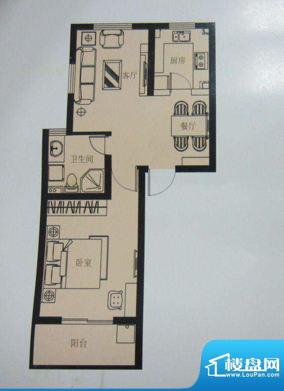 现代华庭62.67平户型图 1室2厅面积:62.67平米