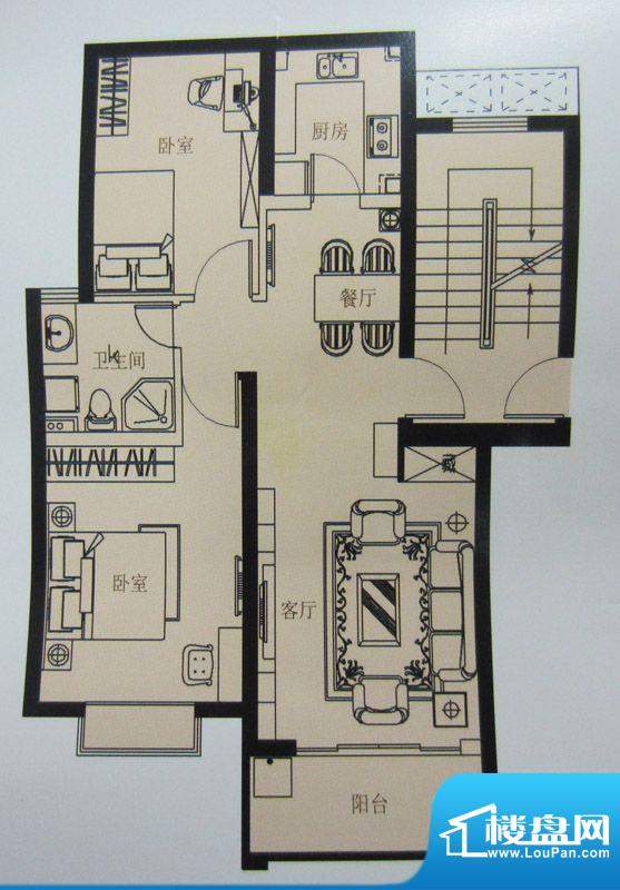 现代华庭89.79平户型图 2室2厅面积:89.79平米