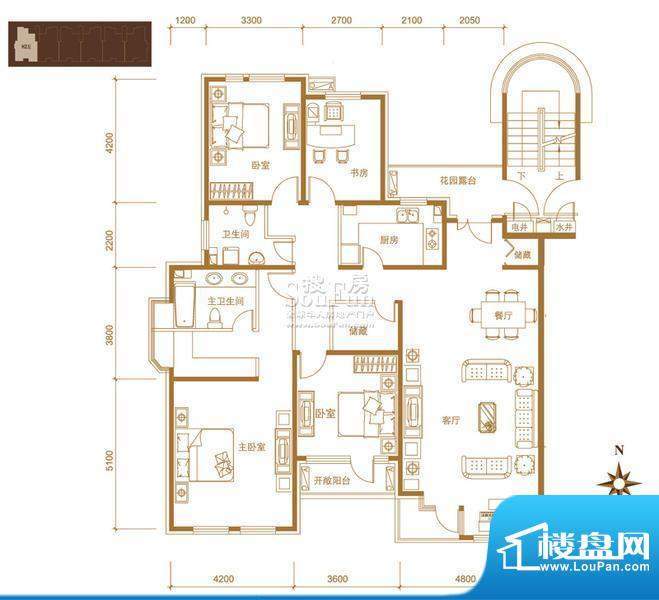 北潞尚界H2反户型 4室2厅2卫1厨面积:169.05平米