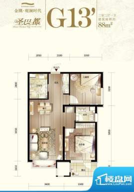 金隅·观澜时代G13’-02户型图面积:88.00平米