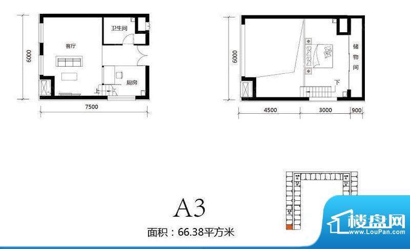 北京城建·N次方21#综合楼A3户面积:66.38平米