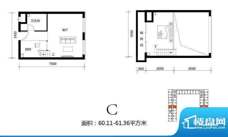 北京城建·N次方21#综合楼C户型面积:60.11平米