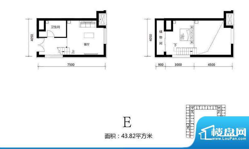 北京城建·N次方21#综合楼E户型面积:43.82平米
