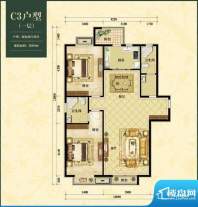 中加锦园C3户型 2室2厅2卫1厨面积:108.00平米