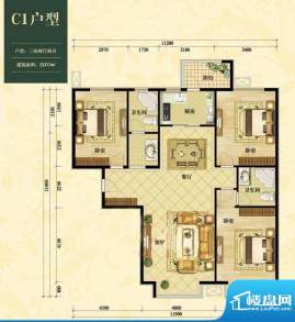 中加锦园C1户型 3室2厅2卫1厨面积:123.00平米
