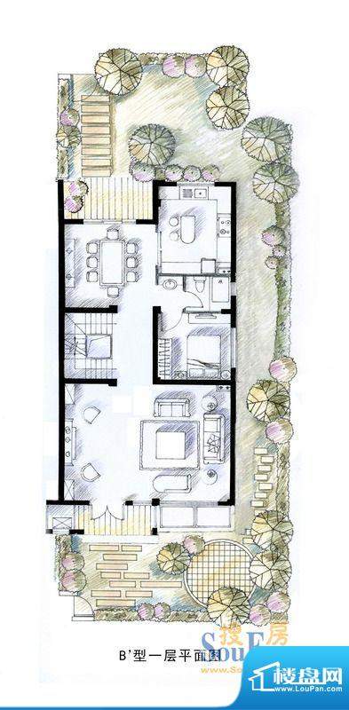 沿海郦墅别墅B1户型一层 1室2厅面积:250.00平米