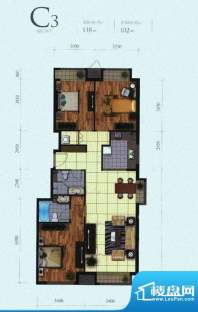 芭蕾雨·悦都二期C3户型 3室2厅面积:118.00平米