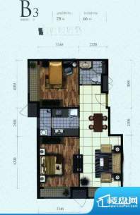 芭蕾雨·悦都二期B3户型 2室2厅面积:78.00平米
