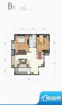 芭蕾雨·悦都B5户型图 2室2厅1面积:82.58平米