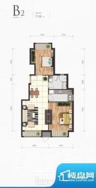 芭蕾雨·悦都B2户型图 2室2厅1面积:77.08平米