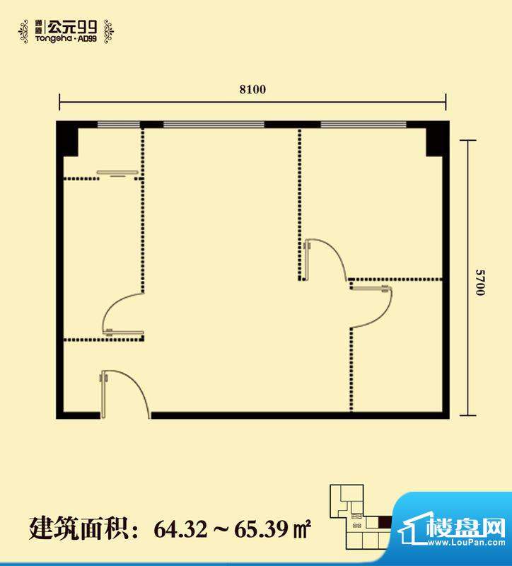 通厦·公元99一居户型图 1室1厅面积:64.32平米