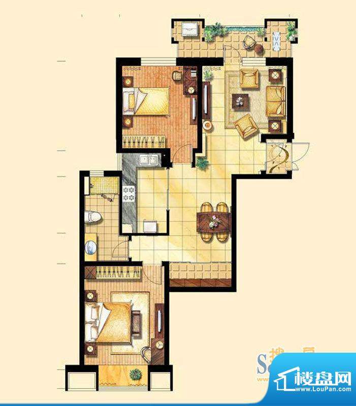 上海香溢花城4#C户型 2室2厅1卫面积:102.94平米