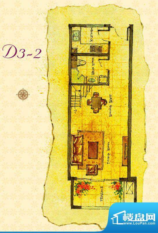 首邑溪谷D3-2户型图 1室1厅1卫