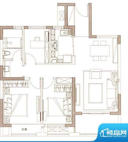 万科清林径B户型 2室2厅1卫1厨面积:98.00平米