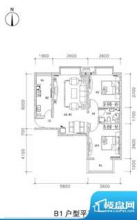 中兴和园B1户型 2室2厅1卫1厨面积:90.85平米