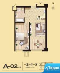 易居国际A-02户型 1室1厅1卫1厨面积:70.53平米
