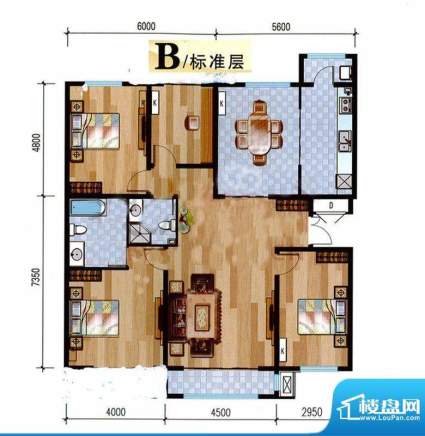 悦泽苑B户型图 4室2厅2卫1厨面积:140.00平米