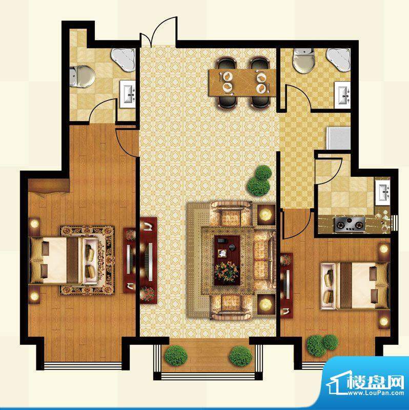 丽都壹号B02户型 2室2厅2卫1厨面积:120.19平米