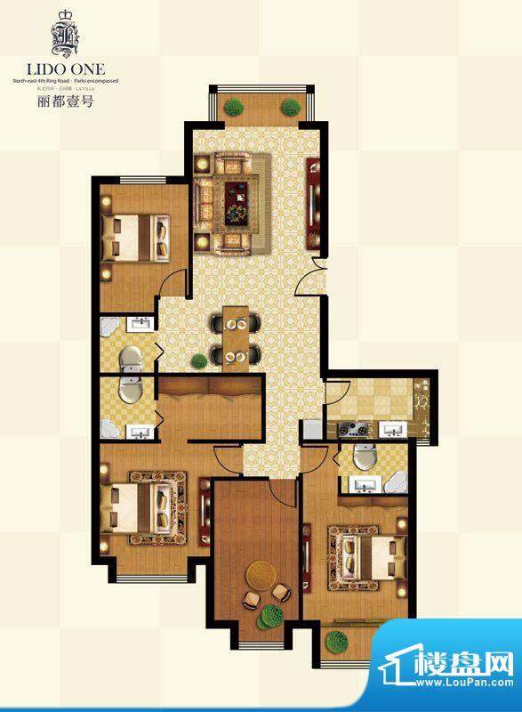 丽都壹号C01户型 4室2厅3卫1厨面积:181.18平米