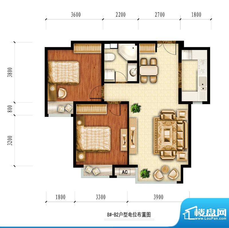 红杉一品和廷8#-B2户型图 2室2面积:87.48平米