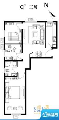 建工双合家园C`三居户型图 3室