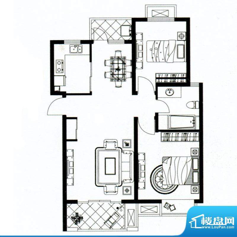 明城海湾新苑户型图 2室2厅1卫面积:90.80平米