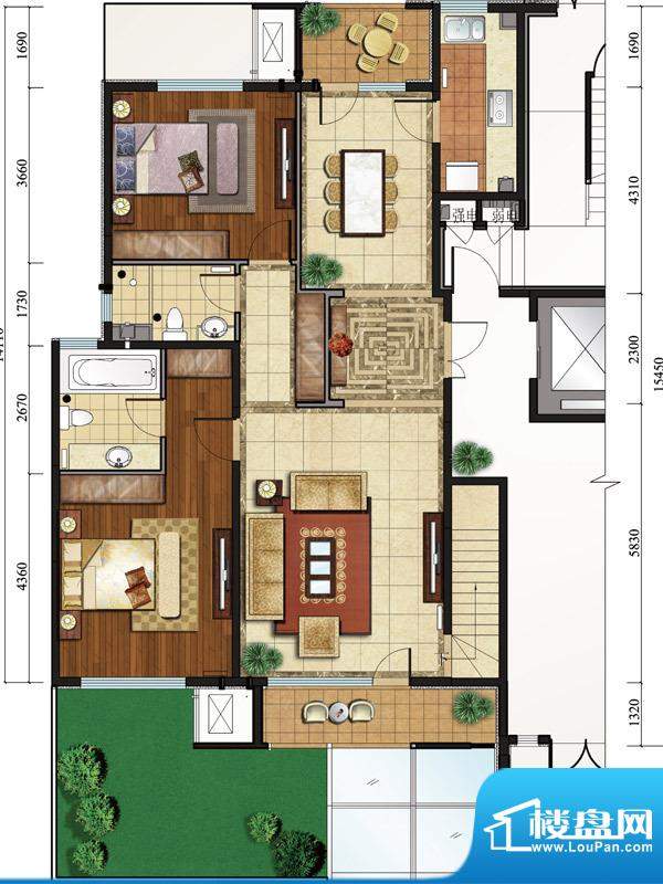 亿城西山公馆新D-A首层户型图 面积:132.00平米