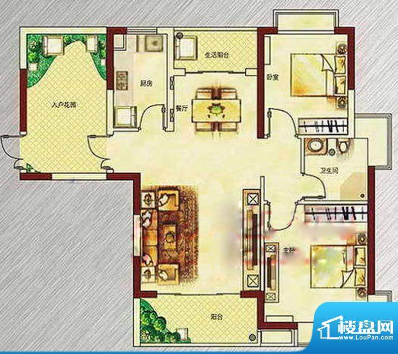 美岸栖庭G户型 84平奇数层 2室面积:96.66平米