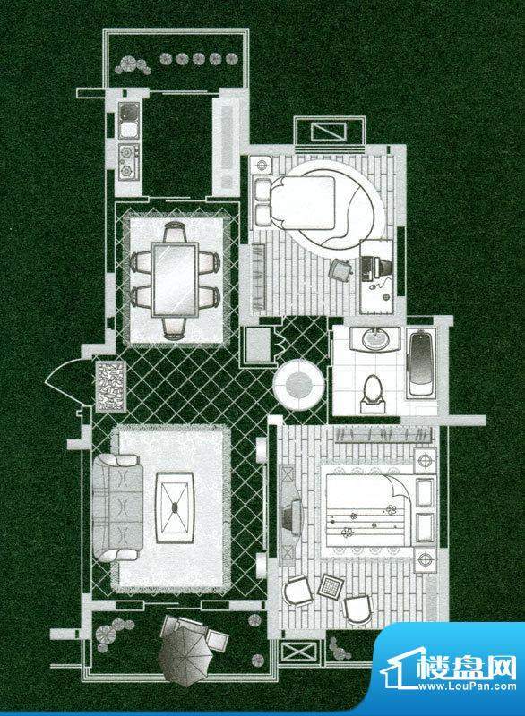 LOMO森林公馆B2户型 2室2厅1卫面积:92.00平米