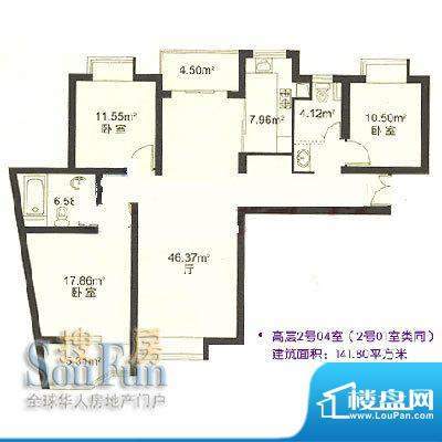 永业公寓二期3室2厅2卫1厨面积:141.80平米