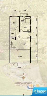 富力丹麦小镇联排E2首层户型图