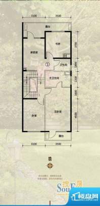 富力丹麦小镇联排E2二层户型图