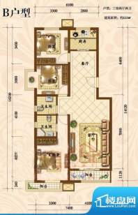 中加福园B户型 3室2厅2卫1厨面积:113.00平米