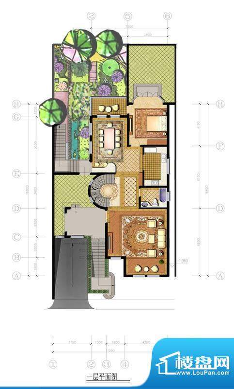 北京半岛F2户型一层平面图 1室