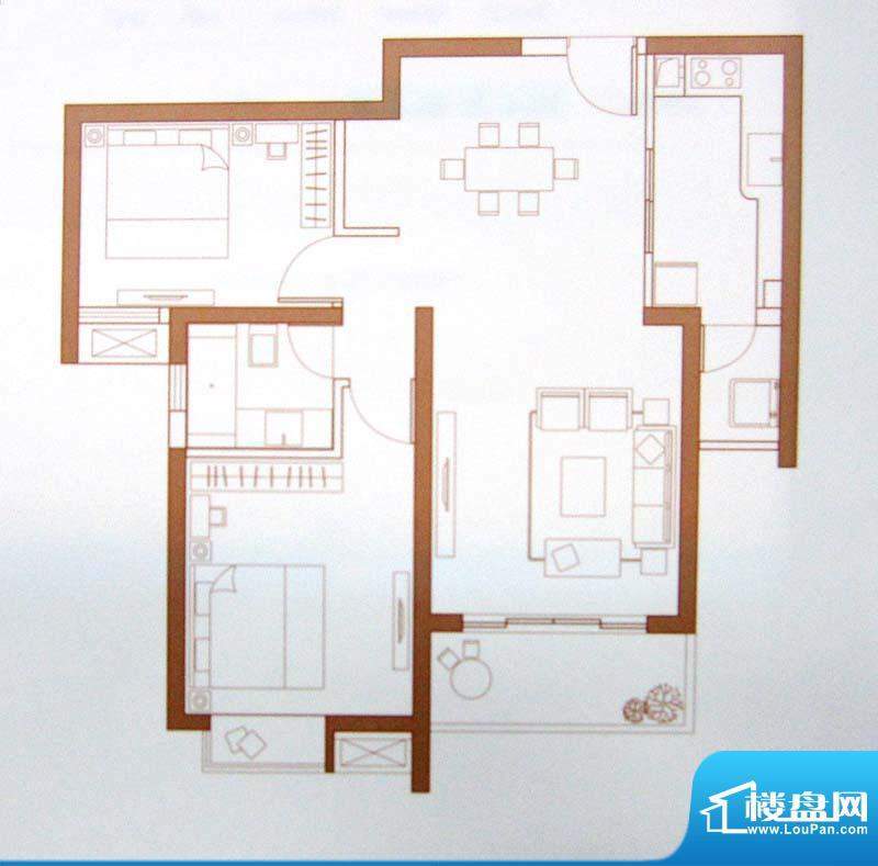 逸流公寓二期户型A2室2厅1卫面积:105.44平米