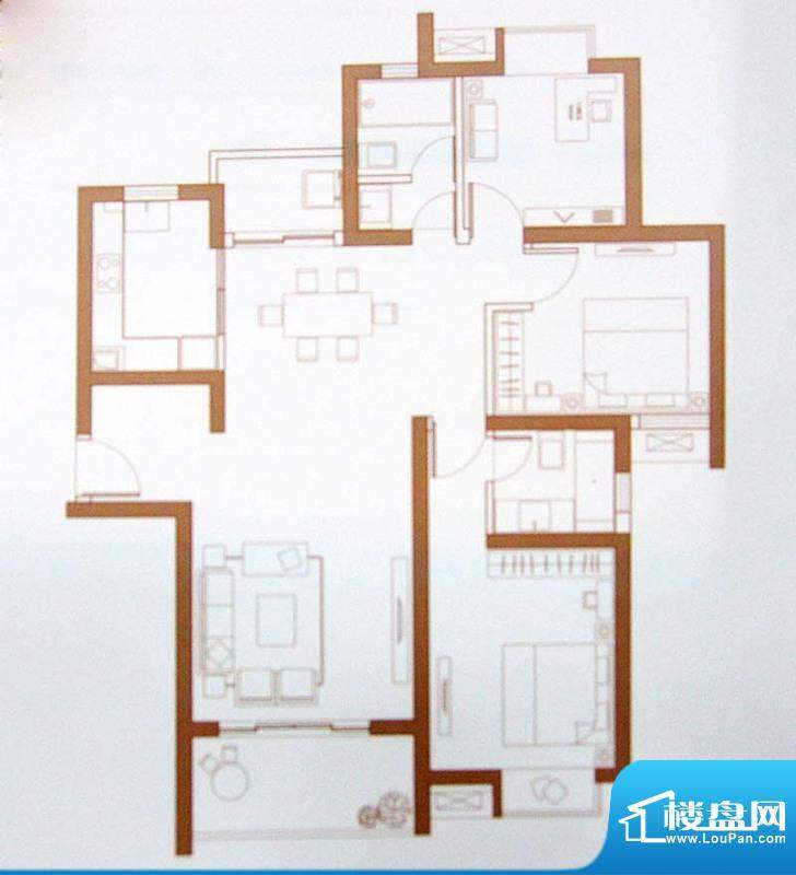 逸流公寓二期户型C3室2厅2卫面积:142.54平米