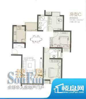 逸流公寓二期C户型 3室2厅2卫1面积:141.60平米