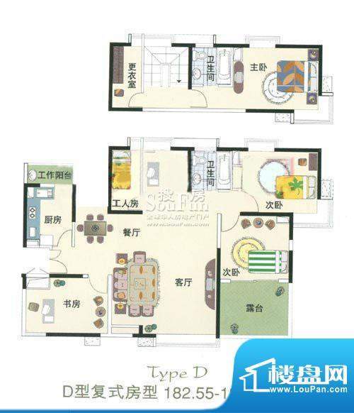 逸流公寓二期D户型（复式） 4室面积:182.55平米