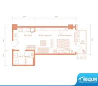 建邦·礼仕阁D1户型 1室1卫1厨面积:58.00平米