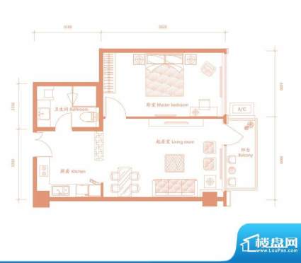 建邦·礼仕阁C户型 1室1厅1卫1面积:85.00平米