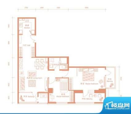 建邦·礼仕阁F户型 2室2厅1卫1面积:150.00平米