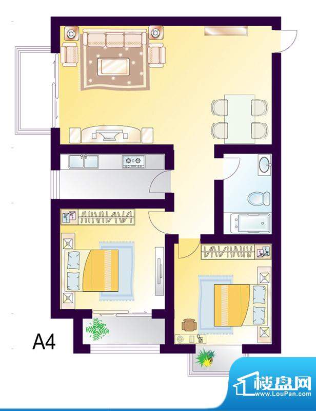 cago寓所A4户型图 2室2厅1卫1厨面积:98.76平米
